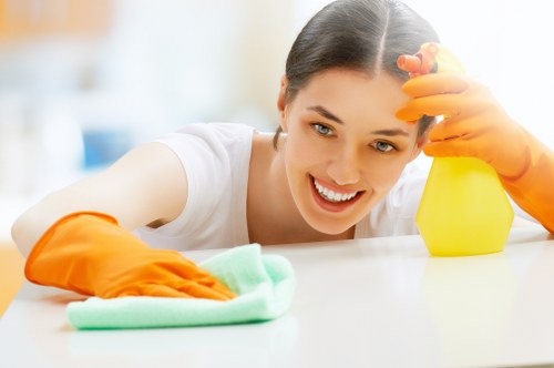 Technician wearing protective gear while handling oven cleaning products