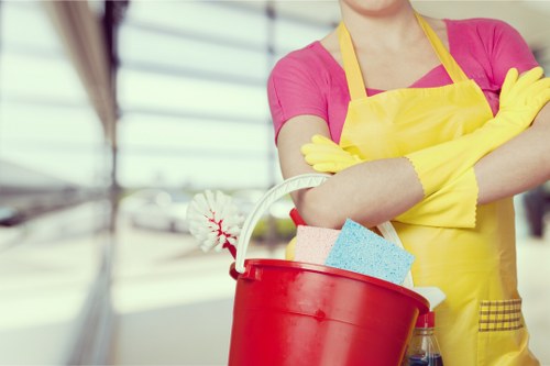 Office cleaning team working in a modern Balham business space
